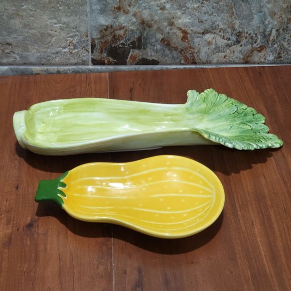 Ceramic Celery Squash Pumpkin Serving Dish Tray Set of 2 - Picture 8 of 13